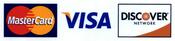 Mastercard, Visa, and Discover credit card logos
